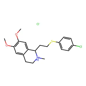 1-[2-(4-chlorophenyl)sulfanylethyl]-6,7-dimethoxy-2-methyl-1,2,3,4-tetrahydroisoquinolin-2-ium chloride structure