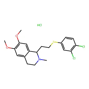 1-[2-(3,4-dichlorophenyl)sulfanylethyl]-6,7-dimethoxy-2-methyl-3,4-dihydro-1H-isoquinoline;hydrochloride structure