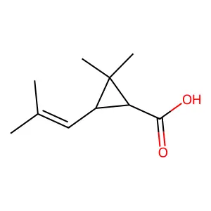 cis-(1S,3S)-2,2-dimethyl-3-(2-methylprop-1-enyl)cyclopropane-1-carboxylic acid structure