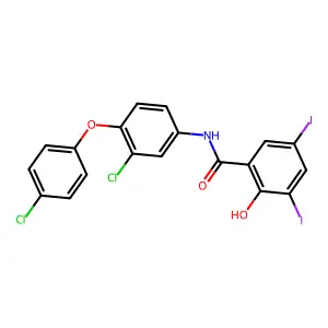 N-[3-chloro-4-(4-chlorophenoxy)phenyl]-2-hydroxy-3,5-diiodobenzamide structure