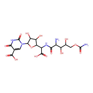 1-[(2R,3R,4S,5R)-5-[(S)-[[(2S,3S,4S)-2-amino-5-carbamoyloxy-3,4-dihydroxypentanoyl]amino]-carboxymethyl]-3,4-dihydroxyoxolan-2-yl]-2,4-dioxopyrimidine-5-carboxylic acid structure