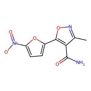 3-methyl-5-(5-nitrofuran-2-yl)-1,2-oxazole-4-carboxamide structure