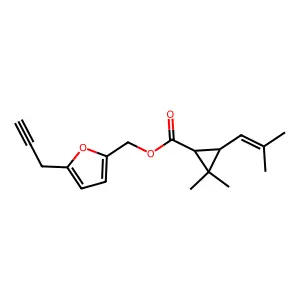(5-prop-2-ynylfuran-2-yl)methyl 2,2-dimethyl-3-(2-methylprop-1-enyl)cyclopropane-1-carboxylate structure