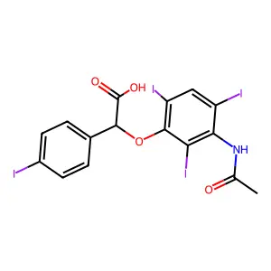 2-(3-acetamido-2,4,6-triiodophenoxy)-2-(4-iodophenyl)acetic acid structure