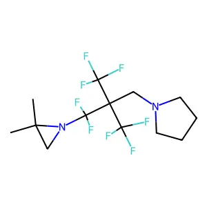 1-[2-[(2,2-dimethylaziridin-1-yl)-difluoromethyl]-3,3,3-trifluoro-2-(trifluoromethyl)propyl]pyrrolidine structure