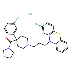 [1-[3-(2-chlorophenothiazin-10-yl)propyl]-4-(3-chlorophenyl)piperidin-4-yl]-pyrrolidin-1-ylmethanone;hydrochloride structure
