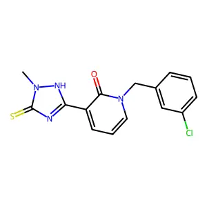 1-[(3-chlorophenyl)methyl]-3-(2-methyl-3-sulfanylidene-1H-1,2,4-triazol-5-yl)pyridin-2-one structure