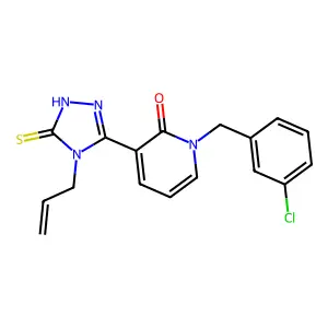 1-[(3-chlorophenyl)methyl]-3-(4-prop-2-enyl-5-sulfanylidene-1H-1,2,4-triazol-3-yl)pyridin-2-one structure
