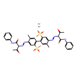 (1,1'-Biphenyl)-2,2'-disulfonic acid, 5,5'-dimethyl-4,4'-bis((2-oxo-1-((phenylamino)carbonyl)propyl)azo)-, disodium salt structure
