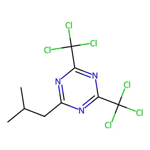 2-(2-methylpropyl)-4,6-bis(trichloromethyl)-1,3,5-triazine structure