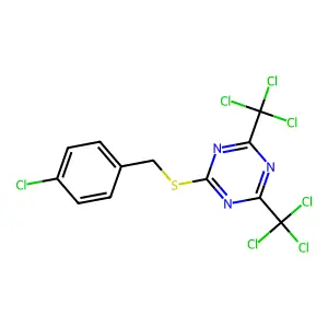 2-[(4-chlorophenyl)methylsulfanyl]-4,6-bis(trichloromethyl)-1,3,5-triazine structure