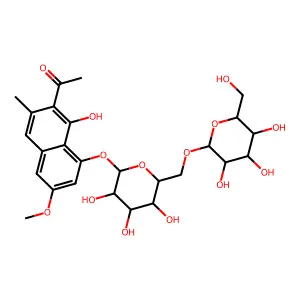 1-[1-hydroxy-6-methoxy-3-methyl-8-[(2S,3R,4S,5S,6R)-3,4,5-trihydroxy-6-[[(2R,3R,4S,5S,6R)-3,4,5-trihydroxy-6-(hydroxymethyl)oxan-2-yl]oxymethyl]oxan-2-yl]oxynaphthalen-2-yl]ethanone structure
