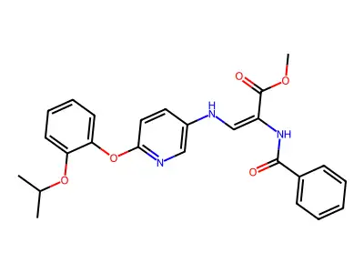 Methyl 2-benzamido-3-[(6-{2-[(propan-2-yl)oxy]phenoxy}pyridin-3-yl)amino]prop-2-enoate structure