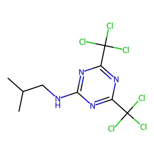 N-(2-methylpropyl)-4,6-bis(trichloromethyl)-1,3,5-triazin-2-amine structure
