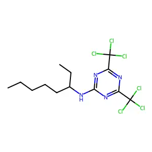 N-octan-3-yl-4,6-bis(trichloromethyl)-1,3,5-triazin-2-amine structure