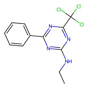 N-ethyl-4-phenyl-6-(trichloromethyl)-1,3,5-triazin-2-amine structure