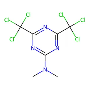 N,N-dimethyl-4,6-bis(trichloromethyl)-1,3,5-triazin-2-amine structure