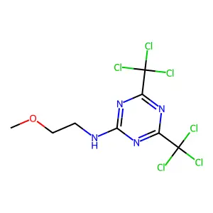 N-(2-methoxyethyl)-4,6-bis(trichloromethyl)-1,3,5-triazin-2-amine structure