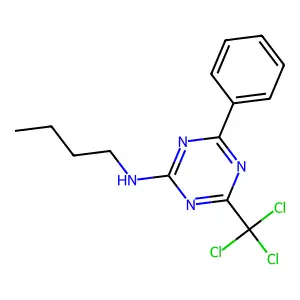 N-butyl-4-phenyl-6-(trichloromethyl)-1,3,5-triazin-2-amine structure