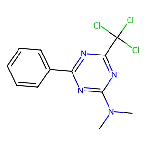 N,N-dimethyl-4-phenyl-6-(trichloromethyl)-1,3,5-triazin-2-amine structure