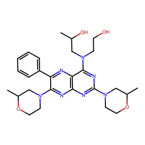 1-[[2,7-bis(2-methylmorpholin-4-yl)-6-phenylpteridin-4-yl]-(2-hydroxyethyl)amino]propan-2-ol structure