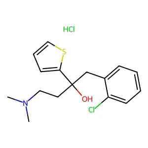 1-(2-chlorophenyl)-4-(dimethylamino)-2-thiophen-2-ylbutan-2-ol;hydrochloride structure