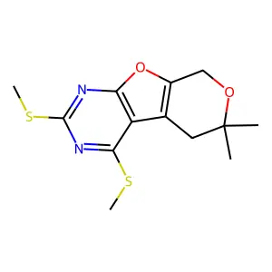 12,12-dimethyl-3,5-bis(methylsulfanyl)-8,11-dioxa-4,6-diazatricyclo[7.4.0.02,7]trideca-1(9),2(7),3,5-tetraene structure