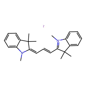 1,3,3-trimethyl-2-[3-(1,3,3-trimethylindol-1-ium-2-yl)prop-2-enylidene]indole iodide structure
