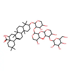 10-[3-[3-[3,5-dihydroxy-4-[3,4,5-trihydroxy-6-(hydroxymethyl)oxan-2-yl]oxyoxan-2-yl]oxy-4,5-dihydroxyoxan-2-yl]oxy-4,5-dihydroxyoxan-2-yl]oxy-5-hydroxy-2,2,6a,6b,9,9,12a-heptamethyl-1,3,4,5,6,6a,7,8,8a,10,11,12,13,14b-tetradecahydropicene-4a-carboxylic acid structure