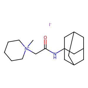 N-(1-adamantyl)-2-(1-methylpiperidin-1-ium-1-yl)acetamide iodide structure