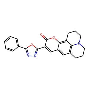 10-(5-phenyl-1,3,4-oxadiazol-2-yl)-2,3,6,7-tetrahydro-1H-pyrano[2,3-f]pyrido[3,2,1-ij]quinolin-11(5H)-one structure