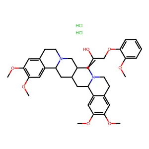 1-[1-[[(2R,3R,11bS)-3-ethyl-9,10-dimethoxy-2,3,4,6,7,11b-hexahydro-1H-benzo[a]quinolizin-2-yl]methyl]-6,7-dimethoxy-3,4-dihydro-1H-isoquinolin-2-yl]-3-(2-methoxyphenoxy)propan-2-ol;dihydrochloride structure