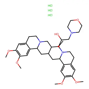 1-[(1R)-1-[[(2R,3R,11bS)-3-ethyl-9,10-dimethoxy-2,3,4,6,7,11b-hexahydro-1H-benzo[a]quinolizin-2-yl]methyl]-6,7-dimethoxy-3,4-dihydro-1H-isoquinolin-2-yl]-3-morpholin-4-ylpropan-2-ol;trihydrochloride structure