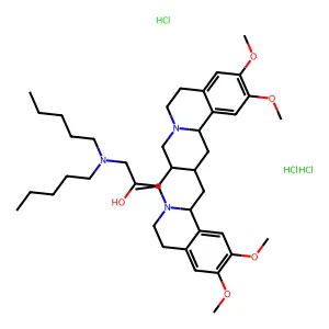 1-[(1R)-1-[[(2R,3R,11bS)-3-ethyl-9,10-dimethoxy-2,3,4,6,7,11b-hexahydro-1H-benzo[a]quinolizin-2-yl]methyl]-6,7-dimethoxy-3,4-dihydro-1H-isoquinolin-2-yl]-3-(dipentylamino)propan-2-ol;trihydrochloride structure