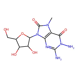 1,2-diamino-9-[3,4-dihydroxy-5-(hydroxymethyl)oxolan-2-yl]-7-methylpurine-6,8-dione structure