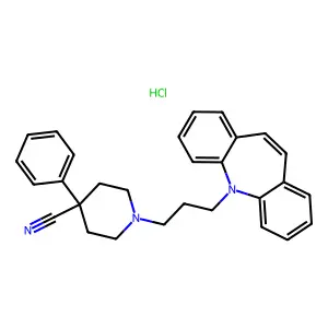 1-(3-benzo[b][1]benzazepin-11-ylpropyl)-4-phenylpiperidine-4-carbonitrile;hydrochloride structure