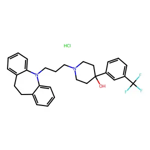 1-[3-(5,6-dihydrobenzo[b][1]benzazepin-11-yl)propyl]-4-[3-(trifluoromethyl)phenyl]piperidin-4-ol;hydrochloride structure