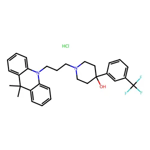 1-[3-(9,9-dimethylacridin-10-yl)propyl]-4-[3-(trifluoromethyl)phenyl]piperidin-4-ol;hydrochloride structure