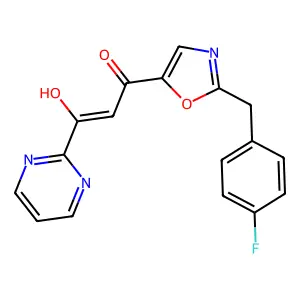 1-[2-[(4-fluorophenyl)methyl]-1,3-oxazol-5-yl]-3-hydroxy-3-pyrimidin-2-ylprop-2-en-1-one structure