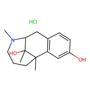 1,10,14-trimethyl-10-azatricyclo[7.4.1.02,7]tetradeca-2(7),3,5-triene-4,14-diol;hydrochloride structure