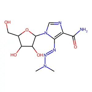 1-[3,4-dihydroxy-5-(hydroxymethyl)oxolan-2-yl]-5-(dimethylaminodiazenyl)imidazole-4-carboxamide structure