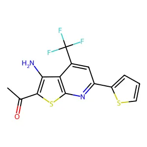1-[3-amino-6-thiophen-2-yl-4-(trifluoromethyl)thieno[2,3-b]pyridin-2-yl]ethanone structure