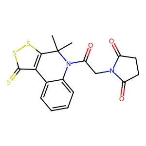 1-[2-(4,4-dimethyl-1-thioxo-1,4-dihydro-5H-[1,2]dithiolo[3,4-c]quinolin-5-yl)-2-oxoethyl]pyrrolidine-2,5-dione structure