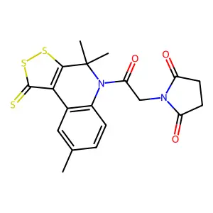 1-[2-oxo-2-(4,4,8-trimethyl-1-thioxo-1,4-dihydro-5H-[1,2]dithiolo[3,4-c]quinolin-5-yl)ethyl]pyrrolidine-2,5-dione structure