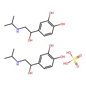 bis(4-[1-hydroxy-2-(propan-2-ylamino)ethyl]benzene-1,2-diol)sulfuric acid structure
