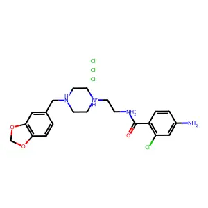 (4-amino-2-chlorobenzoyl)-[2-[4-(1,3-benzodioxol-5-ylmethyl)piperazine-1,4-diium-1-yl]ethyl]azanium trichloride structure