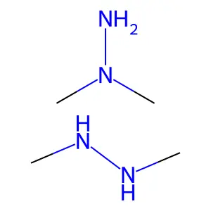 1,1-dimethylhydrazine;1,2-dimethylhydrazine structure