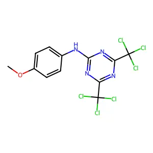 N-(4-methoxyphenyl)-4,6-bis(trichloromethyl)-1,3,5-triazin-2-amine structure