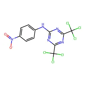 N-(4-nitrophenyl)-4,6-bis(trichloromethyl)-1,3,5-triazin-2-amine structure