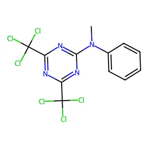 N-methyl-N-phenyl-4,6-bis(trichloromethyl)-1,3,5-triazin-2-amine structure